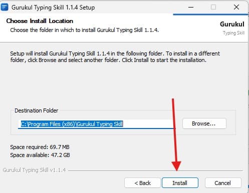 Choose Install Location स्क्रीन — फोल्डर वैसा ही रहने दें और "Install" पर क्लिक करें